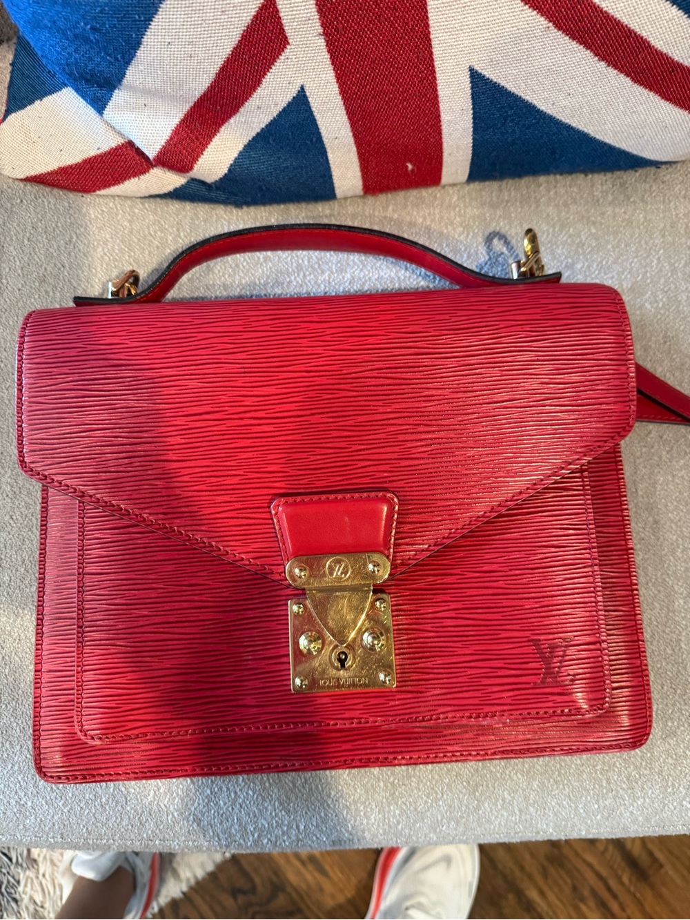 Vintage Louis Vuitton Red Epi Leather Top Handle Satchel with Gold Hardware